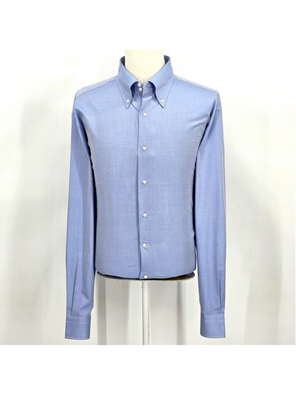 Quiet Luxury Fray Dress Shirt Mens 2XL Blue Herringbone Italian Button Down